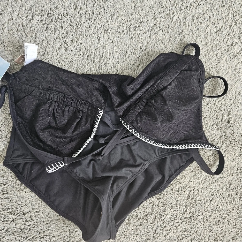 NWT Sunseeker black tie low back one piece swimsuit size 8C/D